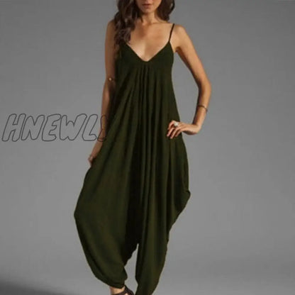 Women Casual Sleeveless Deep V Neck Jumpsuit Plus Size Summer Spaghetti Strap Rompers