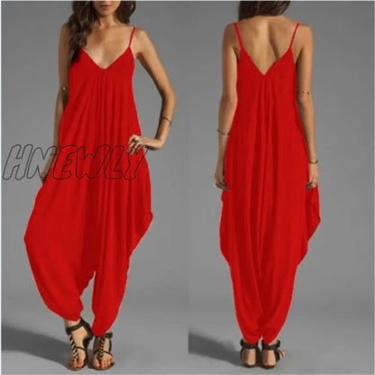 Women Casual Sleeveless Deep V Neck Jumpsuit Plus Size Summer Spaghetti Strap Rompers