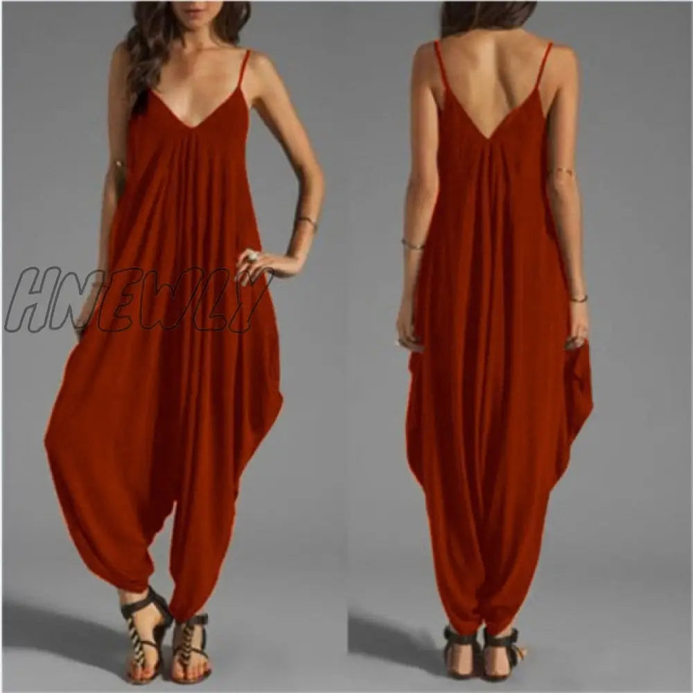 Women Casual Sleeveless Deep V Neck Jumpsuit Plus Size Summer Spaghetti Strap Rompers