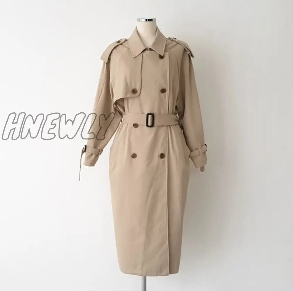 Women Double-breasted Long Trench Coat Autumn Winter Casual Za Elegant Loose Overcoat Fashion Long Sleeve Windbreaker Femme