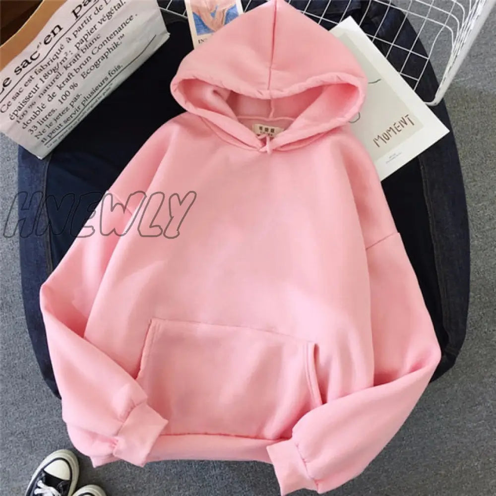 Women Harajuku Solid Oversized Hoodies Autumn Winter Basic Long Sleeve Loose Pullover Tops Hooded Casual Warm Pocket Sweatshirts