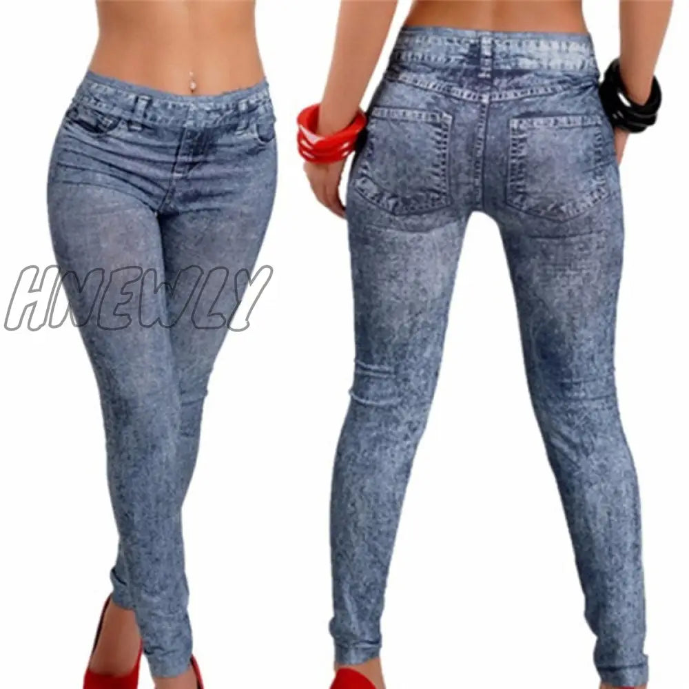 Women Leggings Denim Jeans Pants With Pocket Slim Leggings Women Fitness Blue Black Leggins