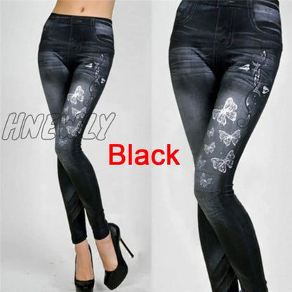 Women Leggings Denim Jeans Pants With Pocket Slim Leggings Women Fitness Blue Black Leggins