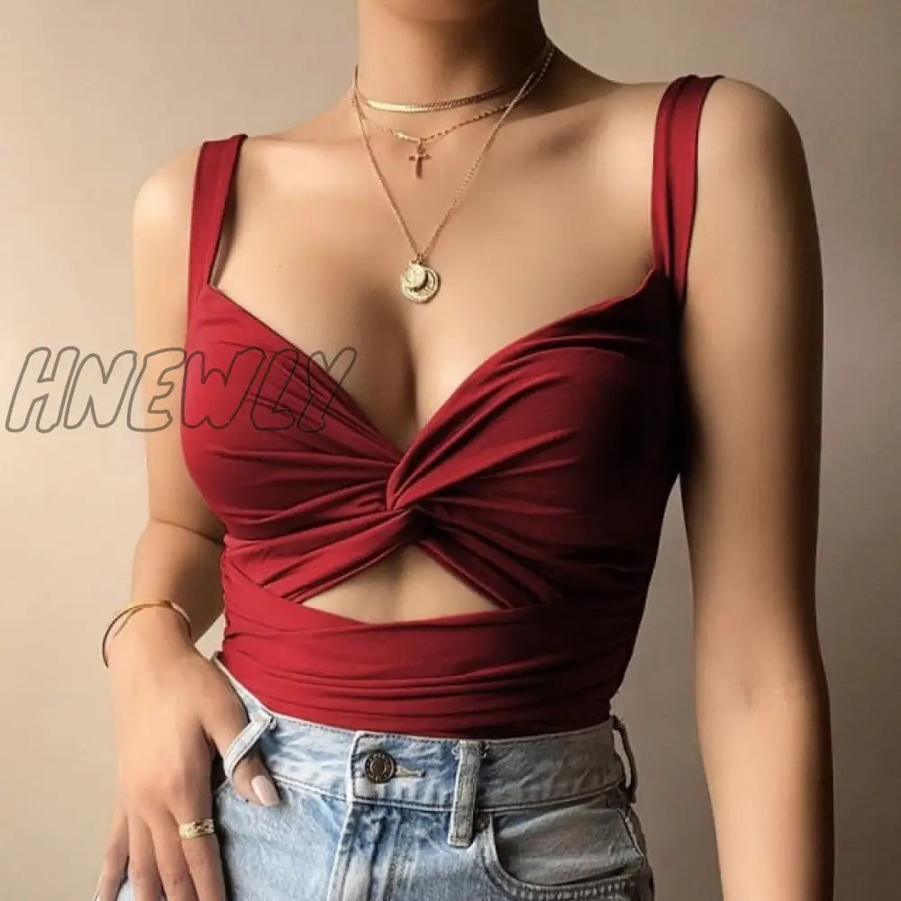 Women Sexy Hollow Out Bandage Short Style Tank Tops V-Neck Solid Backless Sleeveless Ladies Summer Casual Slim Vest Female