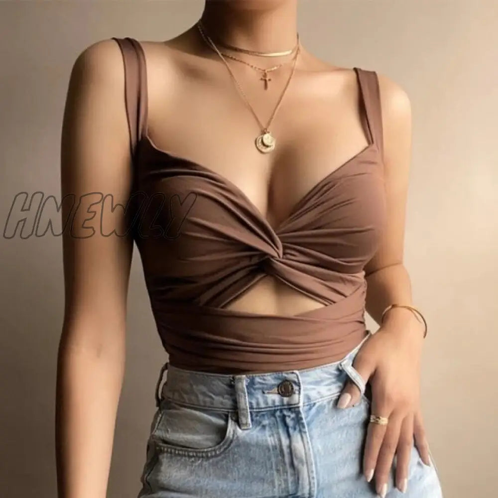 Women Sexy Hollow Out Bandage Short Style Tank Tops V-Neck Solid Backless Sleeveless Ladies Summer Casual Slim Vest Female