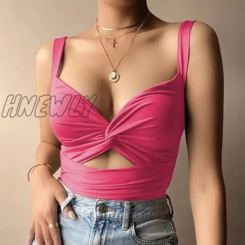 Women Sexy Hollow Out Bandage Short Style Tank Tops V-Neck Solid Backless Sleeveless Ladies Summer Casual Slim Vest Female