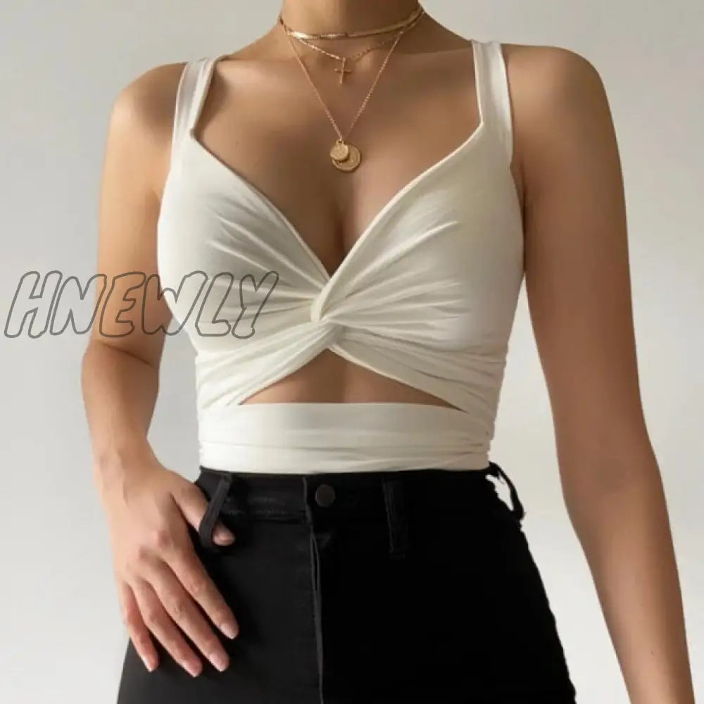 Women Sexy Hollow Out Bandage Short Style Tank Tops V-Neck Solid Backless Sleeveless Ladies Summer Casual Slim Vest Female