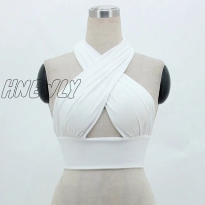 Women Strappy Cross Over Front Cut Out Halter Neck Sleeveless Backless Crop Top Bandage Vest Summer Sexy Tops Woman Clothes S-XL