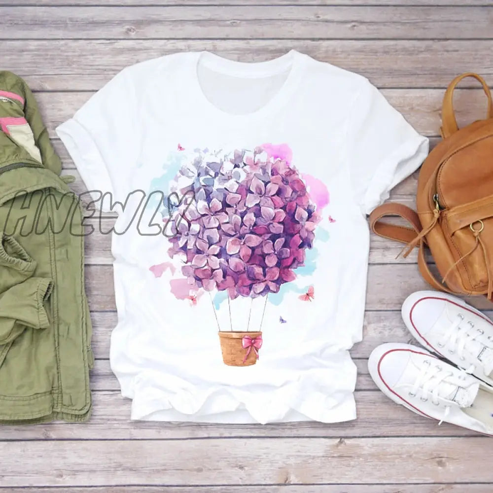 Women Summer Short Sleeve Floral Flower Fashion Lady T-shirts Top T Shirt Ladies Womens Graphic Female Tee T-Shirt