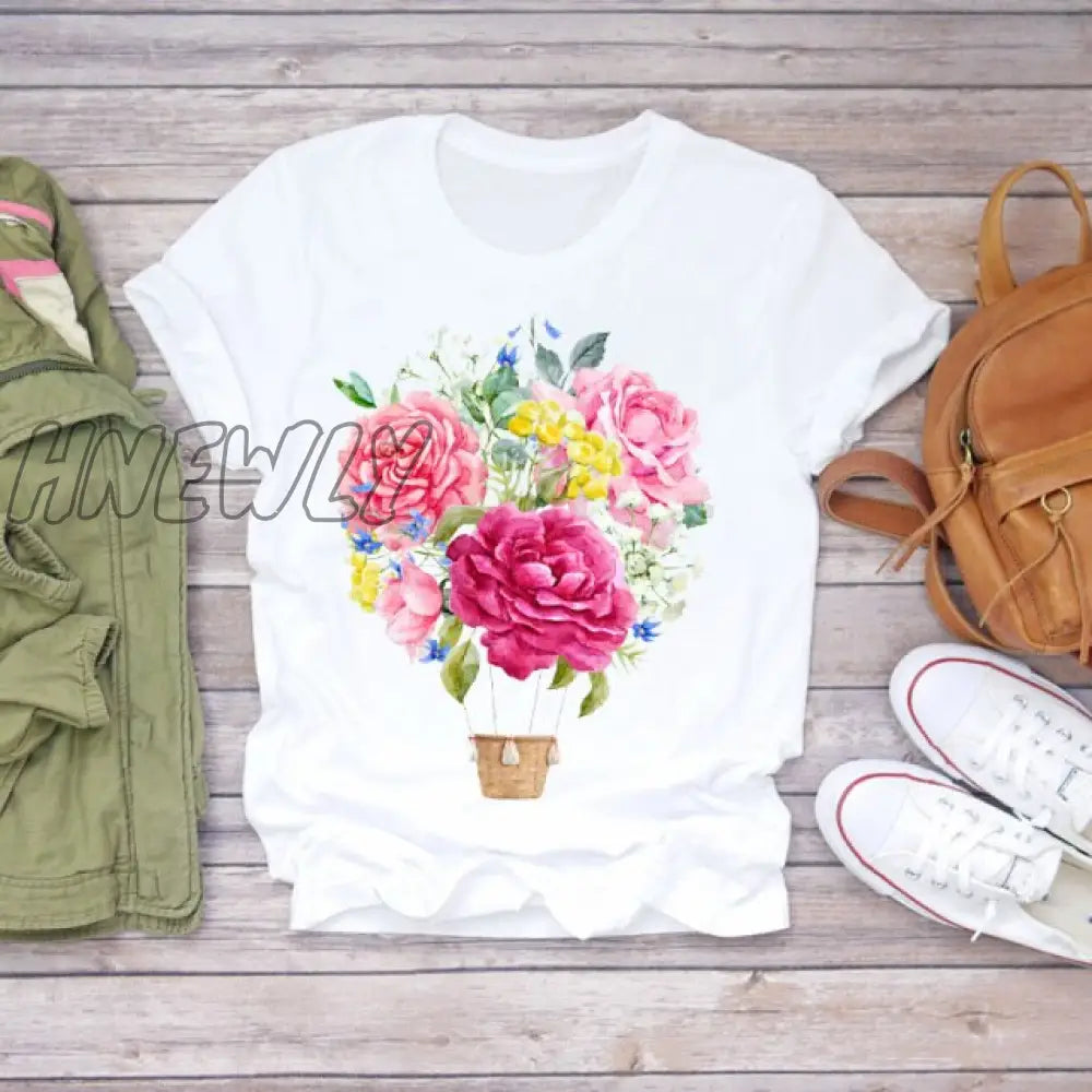 Women Summer Short Sleeve Floral Flower Fashion Lady T-shirts Top T Shirt Ladies Womens Graphic Female Tee T-Shirt