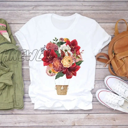 Women Summer Short Sleeve Floral Flower Fashion Lady T-shirts Top T Shirt Ladies Womens Graphic Female Tee T-Shirt