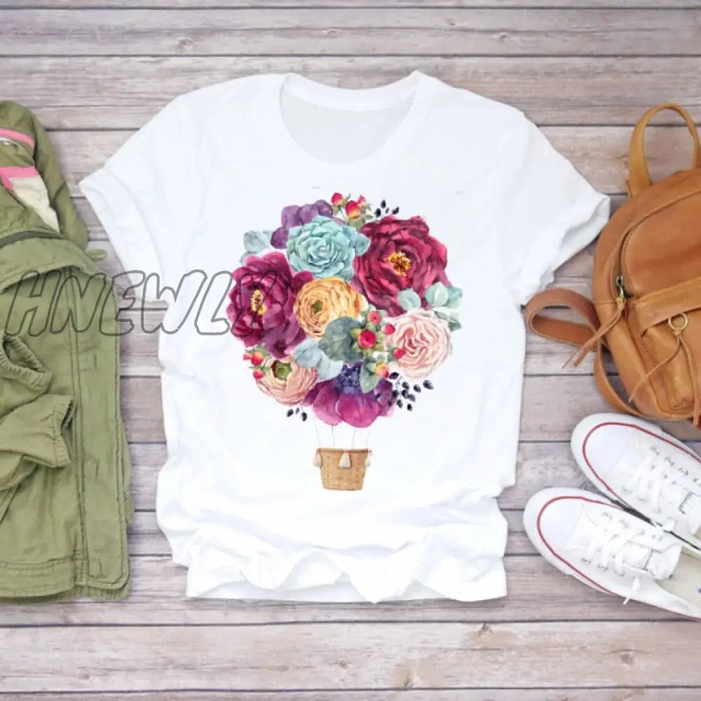 Women Summer Short Sleeve Floral Flower Fashion Lady T-shirts Top T Shirt Ladies Womens Graphic Female Tee T-Shirt