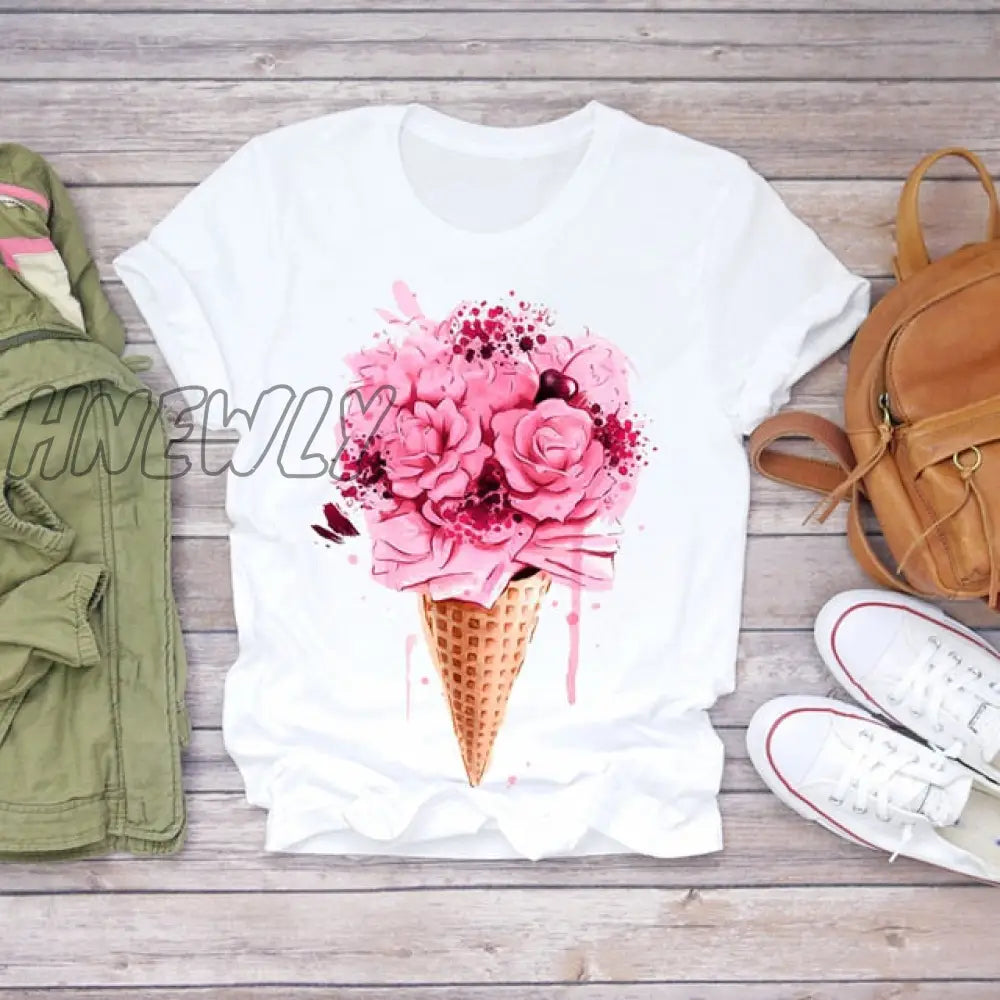 Women Summer Short Sleeve Floral Flower Fashion Lady T-shirts Top T Shirt Ladies Womens Graphic Female Tee T-Shirt