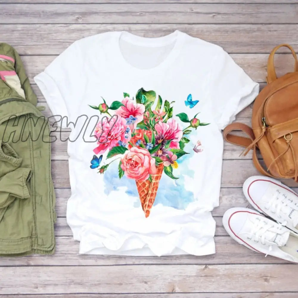 Women Summer Short Sleeve Floral Flower Fashion Lady T-shirts Top T Shirt Ladies Womens Graphic Female Tee T-Shirt