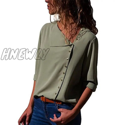 Women Tops And Blouses Fashion Long Sleeve Skew Collar Chiffon Blouse Casual Tops Plus Size Elegent Work Wear Shirt