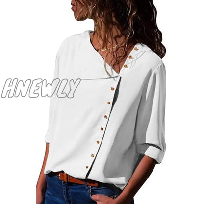 Women Tops And Blouses Fashion Long Sleeve Skew Collar Chiffon Blouse Casual Tops Plus Size Elegent Work Wear Shirt