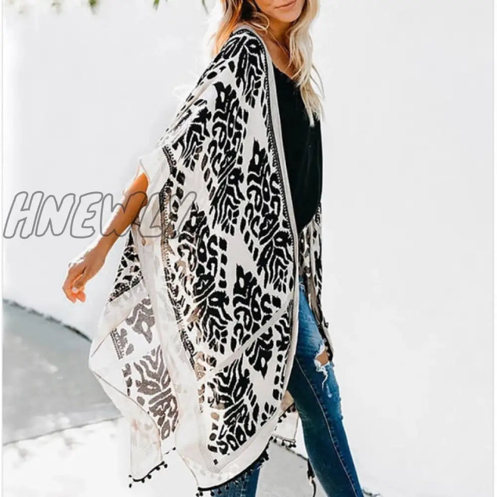 Womens Boho Printed Kimono Beach Cover Up Fashionable Summer Open Front Loose Cardigan Top With Tassel Thin Jumper Tops Holiday