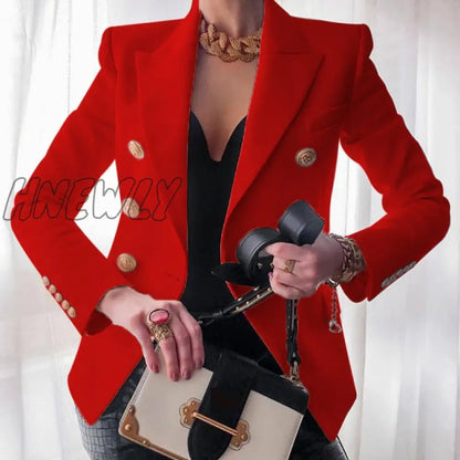 Women's New Solid Color Fashion Sexy Multi Buttons Summer And Autumn Casual Suit Office Wear Elegant Short Coat