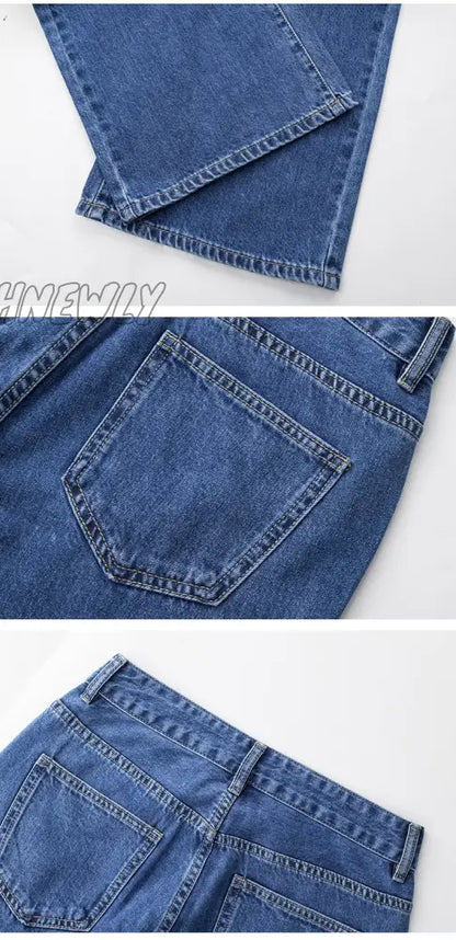 Women's Pants Baggy Jeans Women Fashion Denim Trousers Straight Leg Pants Y2k Jeans High Waist Loose Blue Washed Mom Jeans