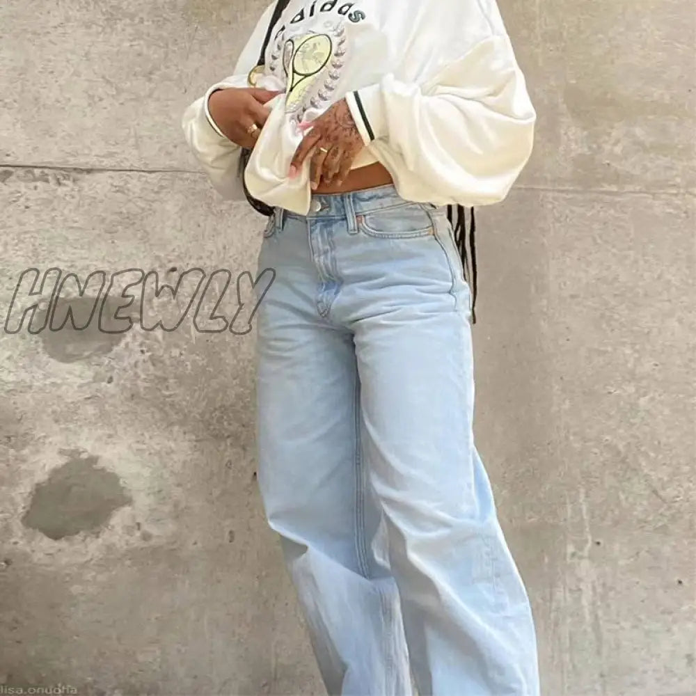 Women's Pants Baggy Jeans Women Fashion Denim Trousers Straight Leg Pants Y2k Jeans High Waist Loose Blue Washed Mom Jeans