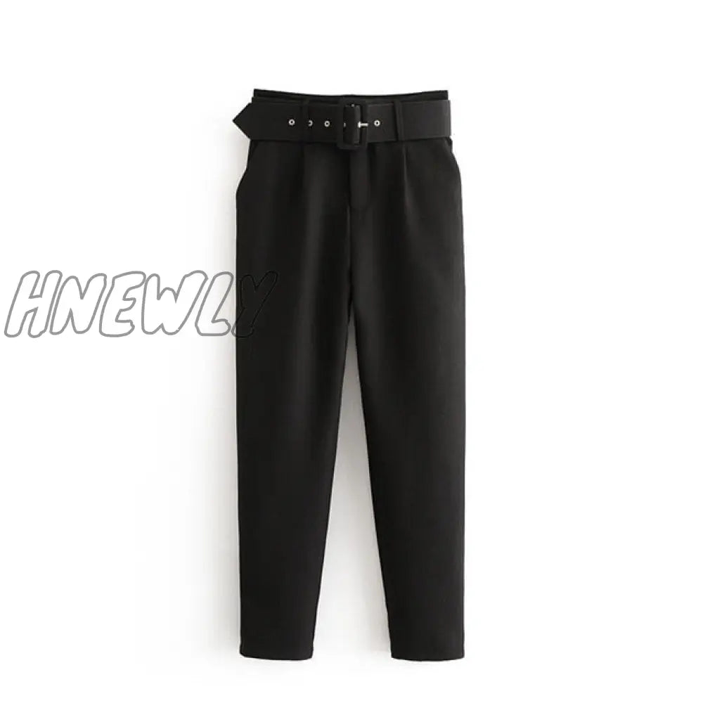 Women's Pants High Waist With Belt Classic Pockets Office Lady Ankle-length Trousers Female Spring Fashion Pink Harem Pants