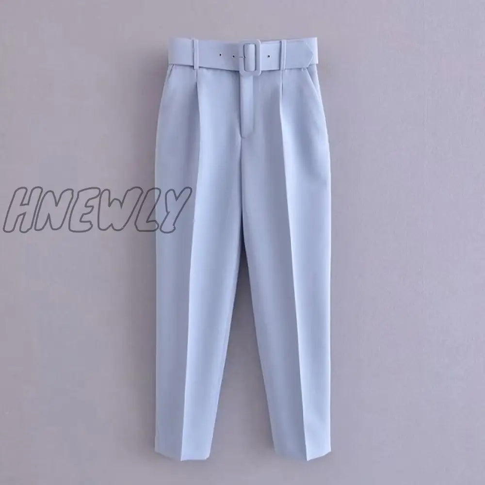 Women's Pants High Waist With Belt Classic Pockets Office Lady Ankle-length Trousers Female Spring Fashion Pink Harem Pants