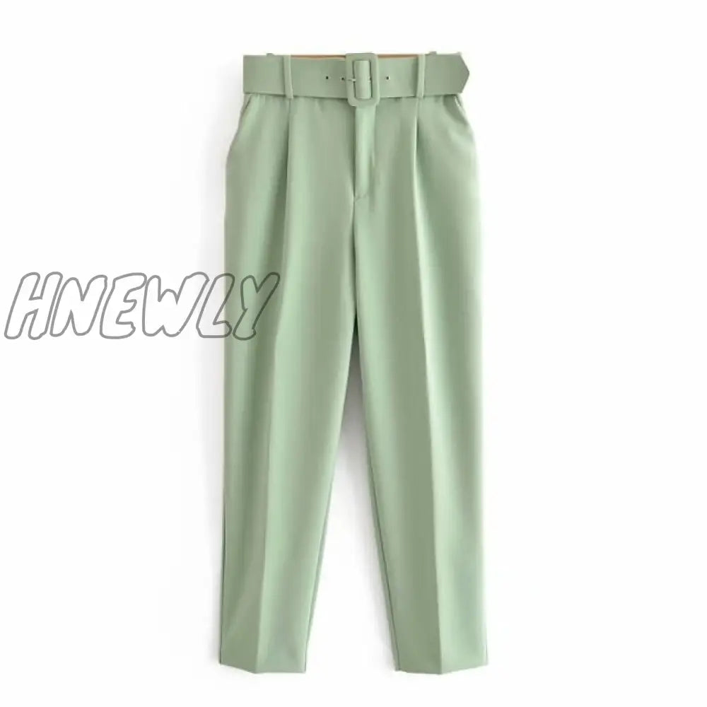 Women's Pants High Waist With Belt Classic Pockets Office Lady Ankle-length Trousers Female Spring Fashion Pink Harem Pants