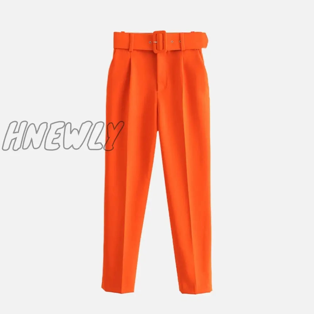 Women's Pants High Waist With Belt Classic Pockets Office Lady Ankle-length Trousers Female Spring Fashion Pink Harem Pants