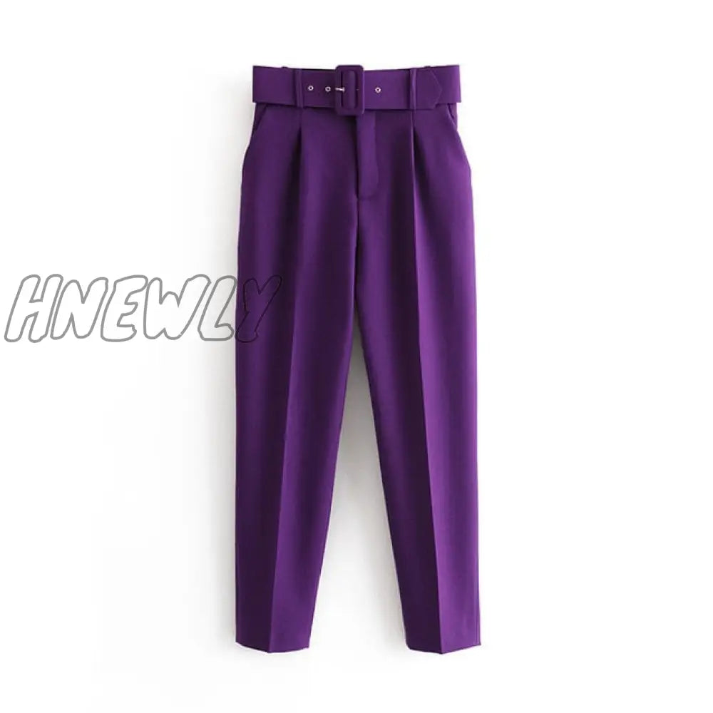 Women's Pants High Waist With Belt Classic Pockets Office Lady Ankle-length Trousers Female Spring Fashion Pink Harem Pants