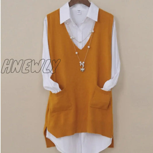 Women's Spring Autumn Cashmere Knitted Vest Both Sides Split Loose Sweater  Waistcoat Female Pullover Sleeveless Tops