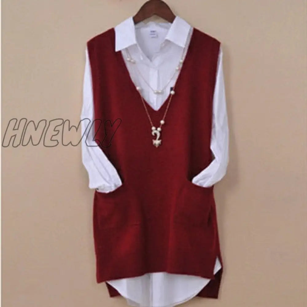 Women's Spring Autumn Cashmere Knitted Vest Both Sides Split Loose Sweater  Waistcoat Female Pullover Sleeveless Tops