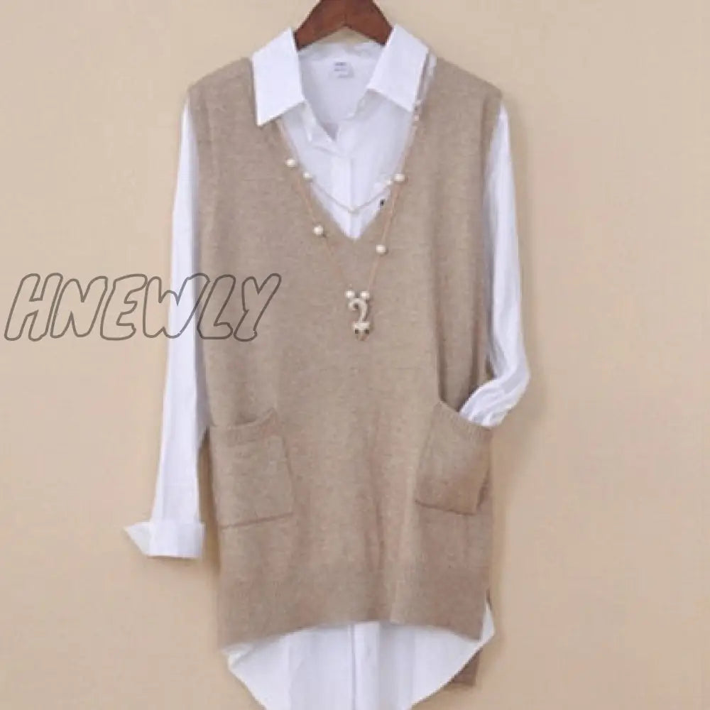 Women's Spring Autumn Cashmere Knitted Vest Both Sides Split Loose Sweater  Waistcoat Female Pullover Sleeveless Tops