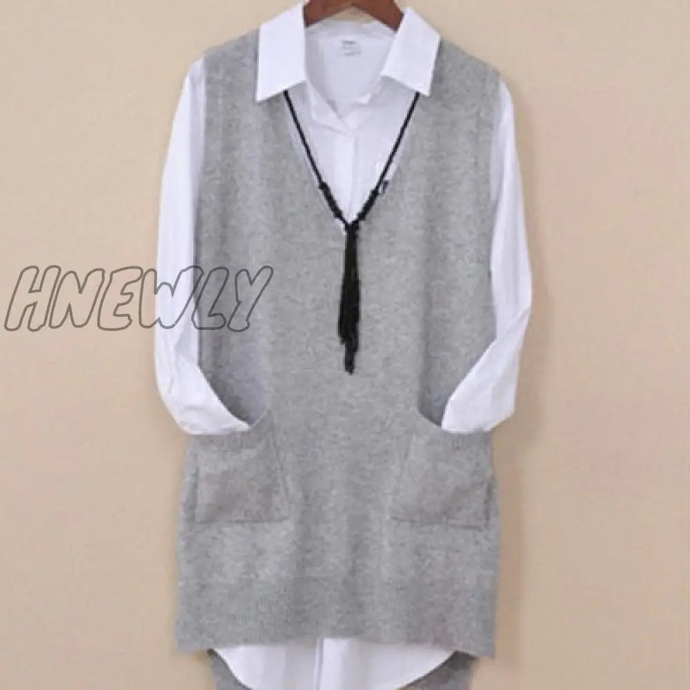 Women's Spring Autumn Cashmere Knitted Vest Both Sides Split Loose Sweater  Waistcoat Female Pullover Sleeveless Tops