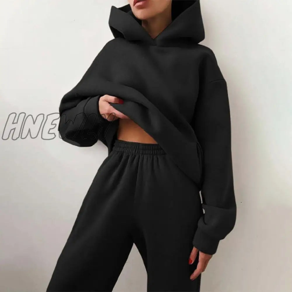 Women's Tracksuit Suit Autumn Fashion Warm Hoodie Sweatshirts Two Pieces Oversized Solid Casual Hoody Pullovers Long Pant Sets