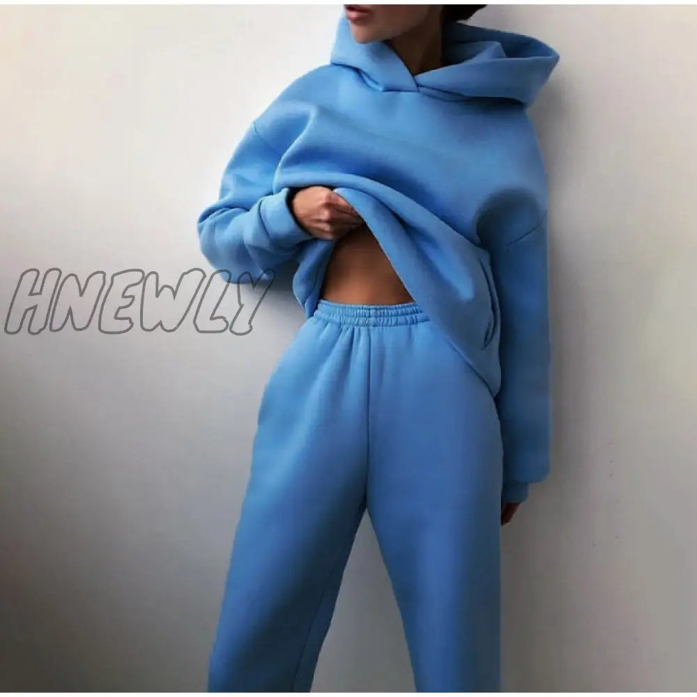 Women's Tracksuit Suit Autumn Fashion Warm Hoodie Sweatshirts Two Pieces Oversized Solid Casual Hoody Pullovers Long Pant Sets