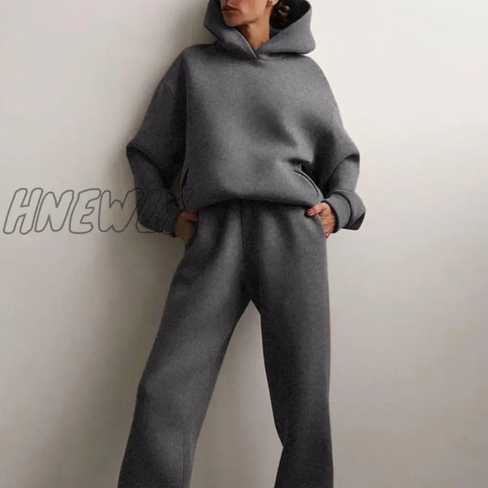 Women's Tracksuit Suit Autumn Fashion Warm Hoodie Sweatshirts Two Pieces Oversized Solid Casual Hoody Pullovers Long Pant Sets