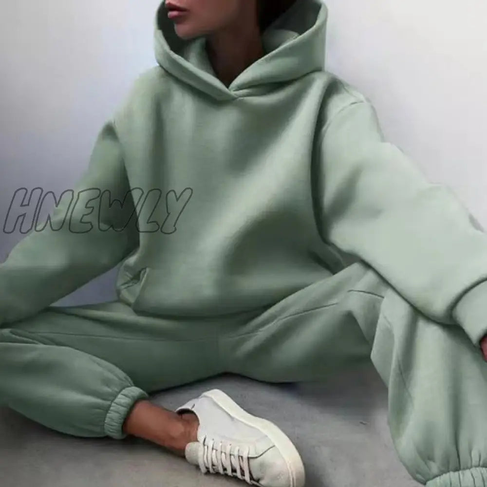 Women's Tracksuit Suit Autumn Fashion Warm Hoodie Sweatshirts Two Pieces Oversized Solid Casual Hoody Pullovers Long Pant Sets