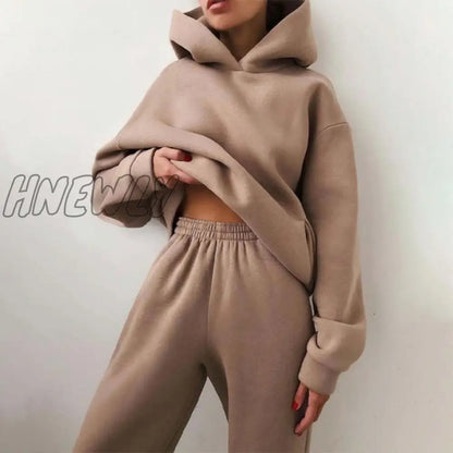 Women's Tracksuit Suit Autumn Fashion Warm Hoodie Sweatshirts Two Pieces Oversized Solid Casual Hoody Pullovers Long Pant Sets