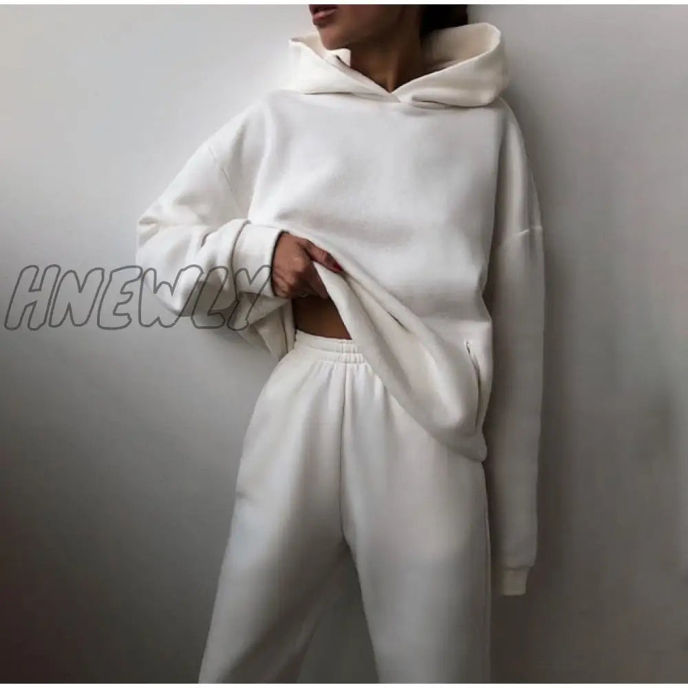 Women's Tracksuit Suit Autumn Fashion Warm Hoodie Sweatshirts Two Pieces Oversized Solid Casual Hoody Pullovers Long Pant Sets