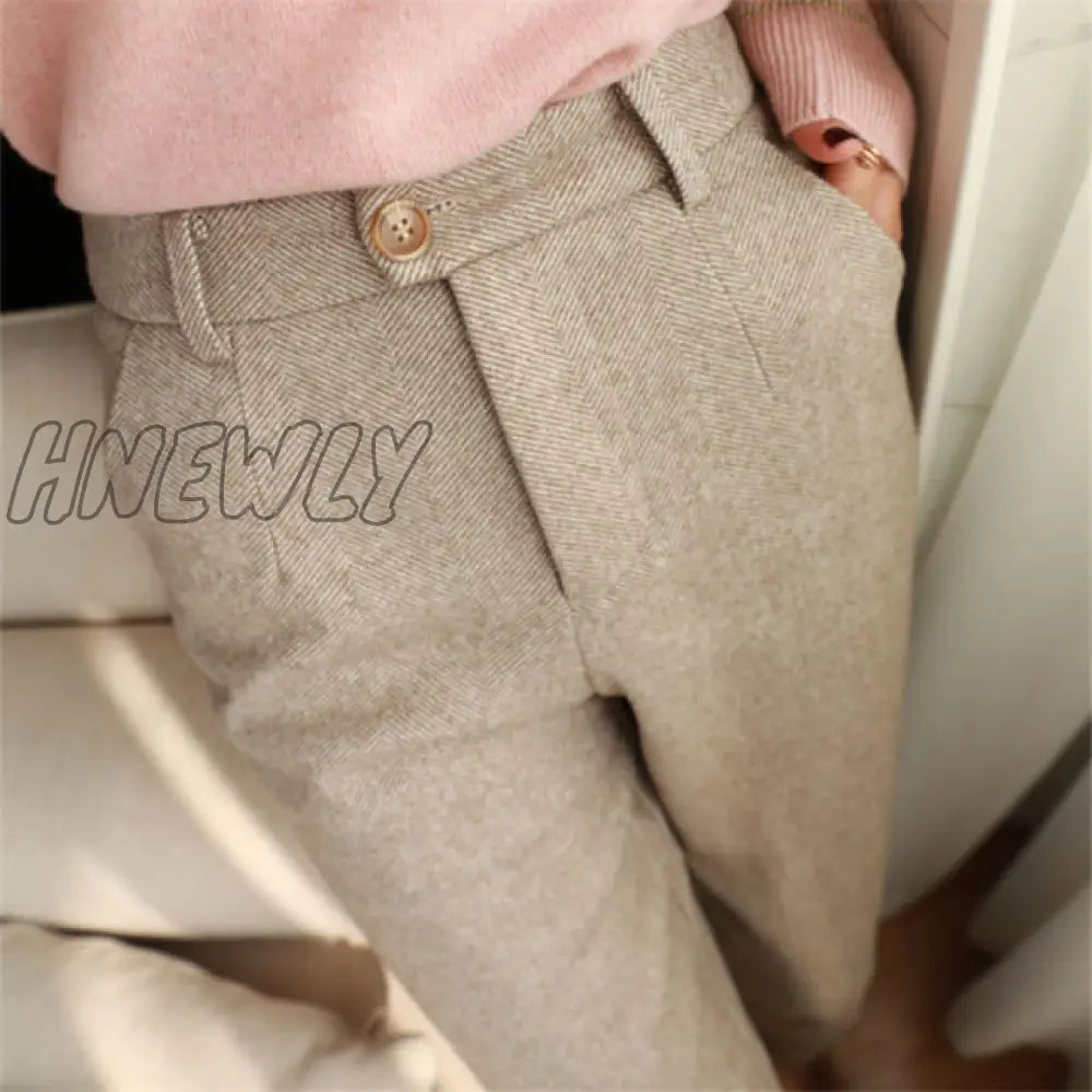 Woolen Pants Women's Harem Pencil Pants Autumn Winter High Waisted Casual Suit Pants Office Lady Women Trousers