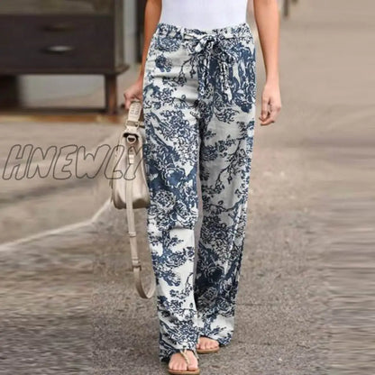 ZANZEA kaftan Spring Pants Women's Printed Trousers Casual Elastic Waist Pantalon Palazzo Female Drawstring Turnip